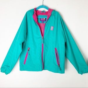 Girls Rain Jacket Wind Breaker Hood Zip Front